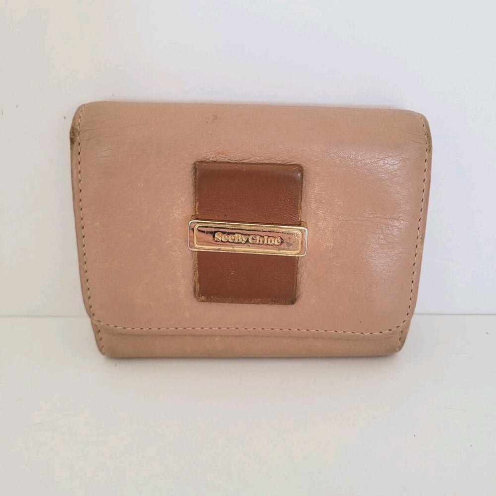See By Chloe Beige Neutral Card Bill Wallet Logo Small Leather Bow Compact